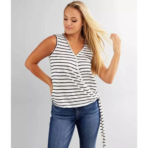 Bobeau Women's Slub Knit White Black Stripes Tank Top Size XXS NWT